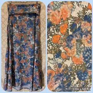 Watercolor Floral Stretchy Foldover Maxi Skirt S Long Comfy Elegant Graphic